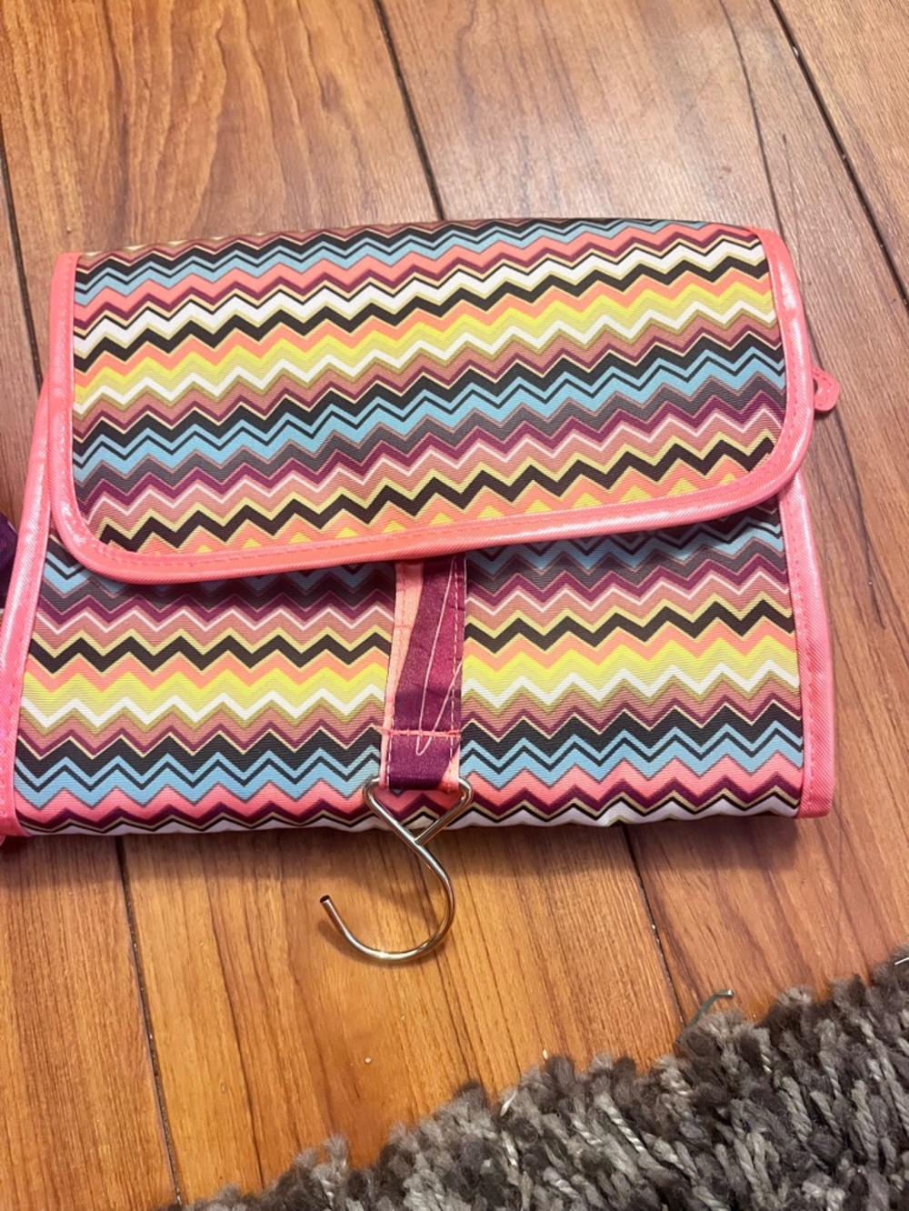 Missoni Multicolor Chevron Foldover Travel Hanging Toiletry Bag - Pink Trim